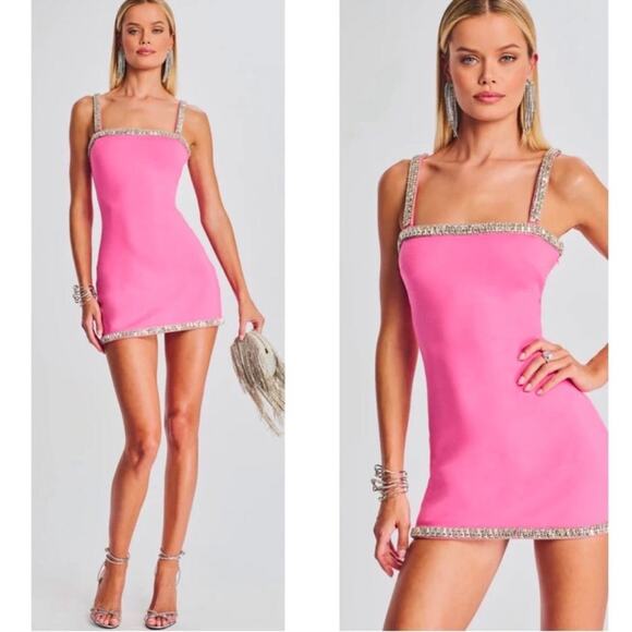 Retrofete Regina Crystal Embellished Convertible Hyper Pink Mini Dress Size XS - Picture 1 of 10